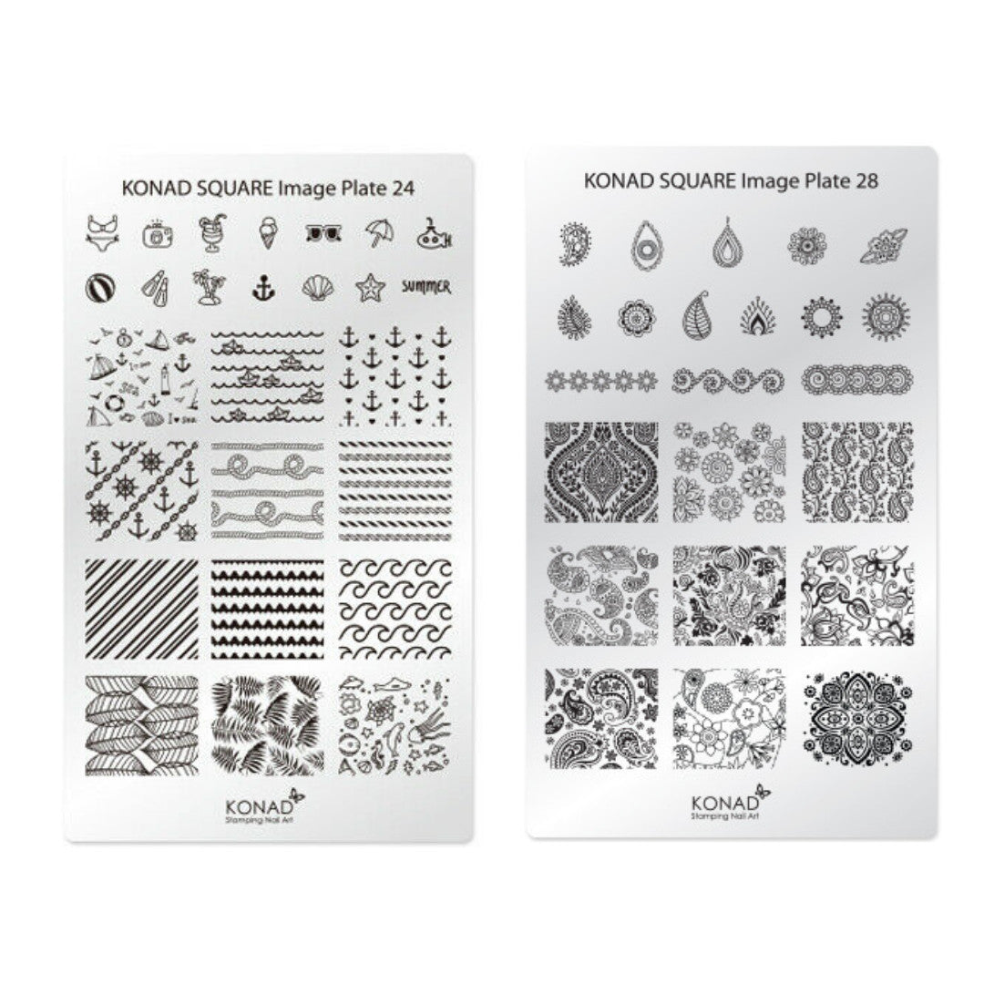 2 Pack Nail Art Stamping Plates - Summer & Paisley Designs for Manicure
