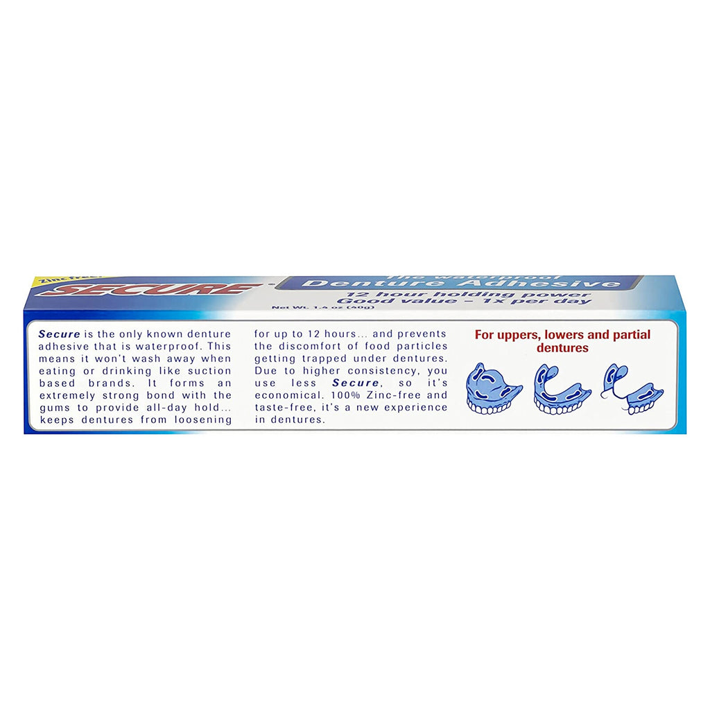 Waterproof Denture Adhesive 1.4 oz - Zinc-Free, 12-Hour Hold