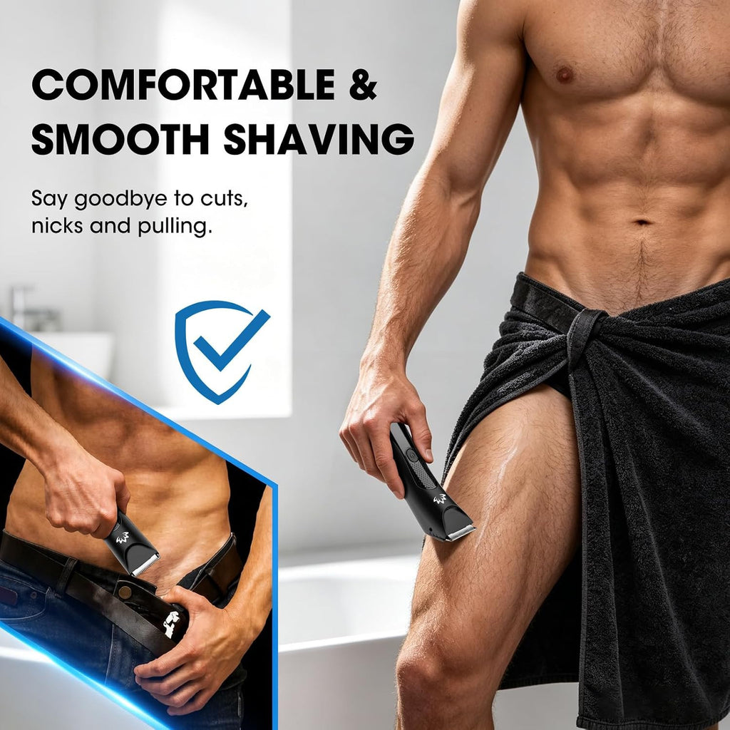 Men's Body & Ball Grooming Trimmer - Waterproof Electric Razor for Pubic Hair