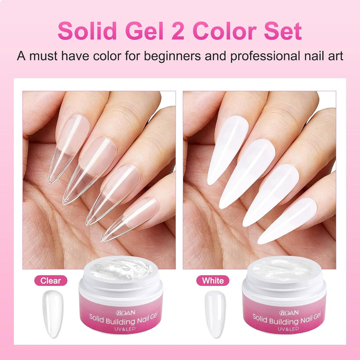 3D Nail Sculpting Gel Kit for Nail Art & Extensions - White & Clear