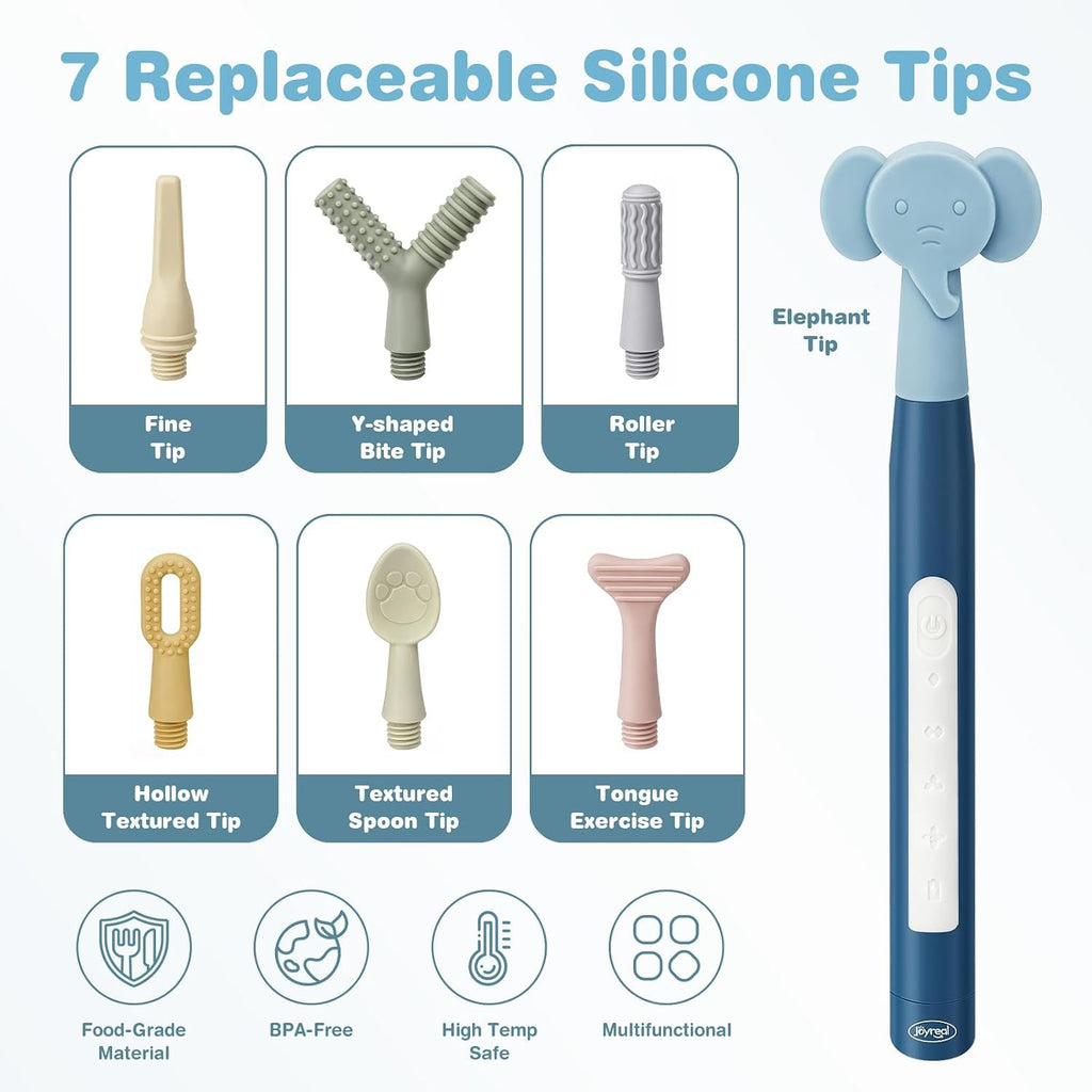 Oral Motor Vibration Therapy Kit with 7 Textured Silicone Heads & Rechargeable Handle