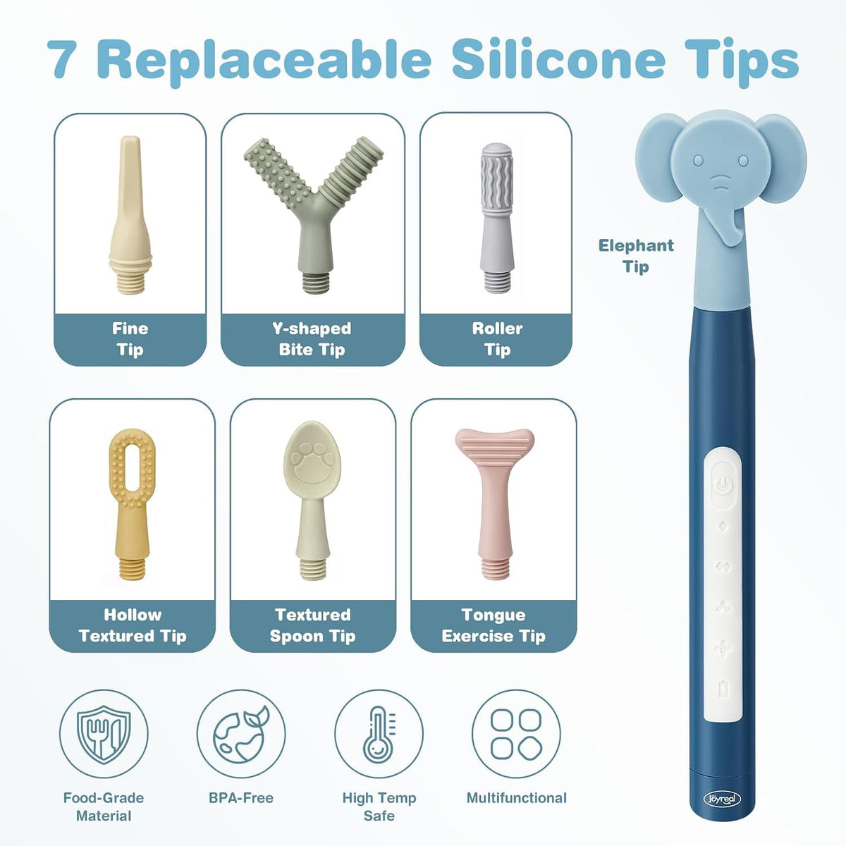 Oral Motor Vibration Therapy Kit with 7 Textured Silicone Heads & Rechargeable Handle