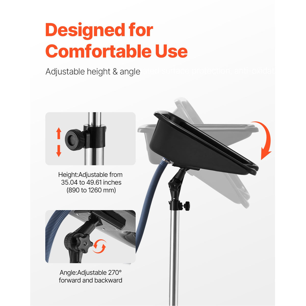 Portable Shampoo Basin with Adjustable Height & Drain Hose for Salon & Home