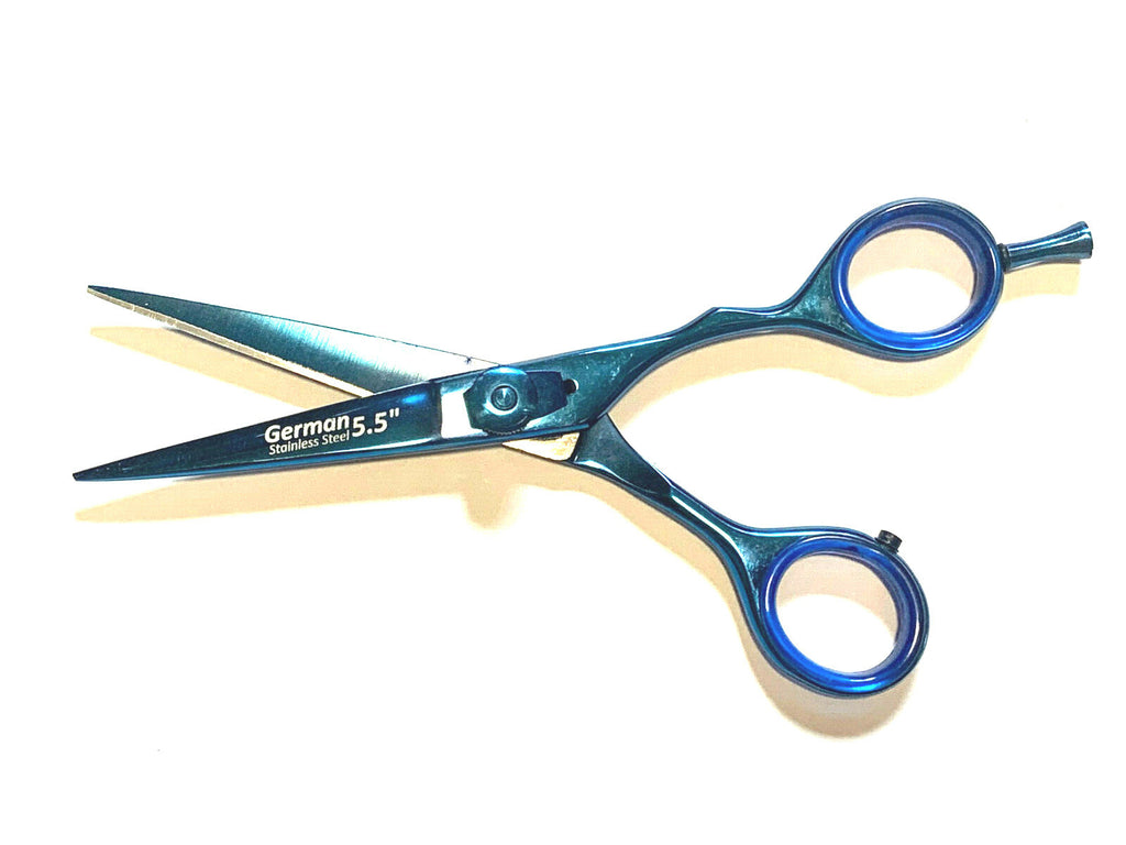 5.5 inch Professional Hair Cutting Scissors Shears - Blue Titanium German Steel