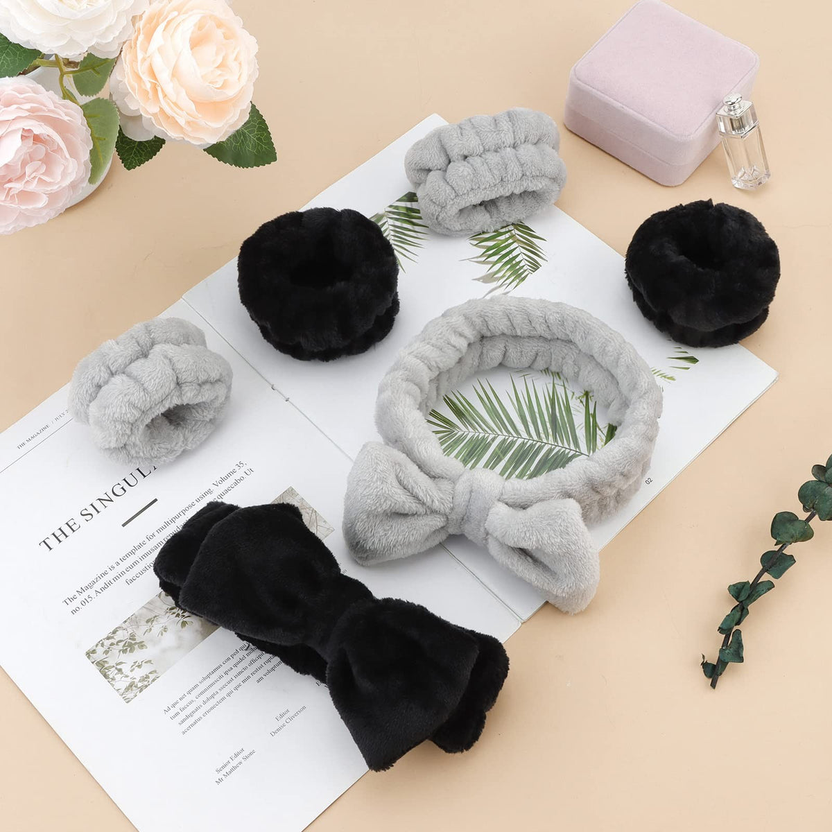 Spa Headband and Wristband Set - Absorbent, Comfortable, 6 Pieces