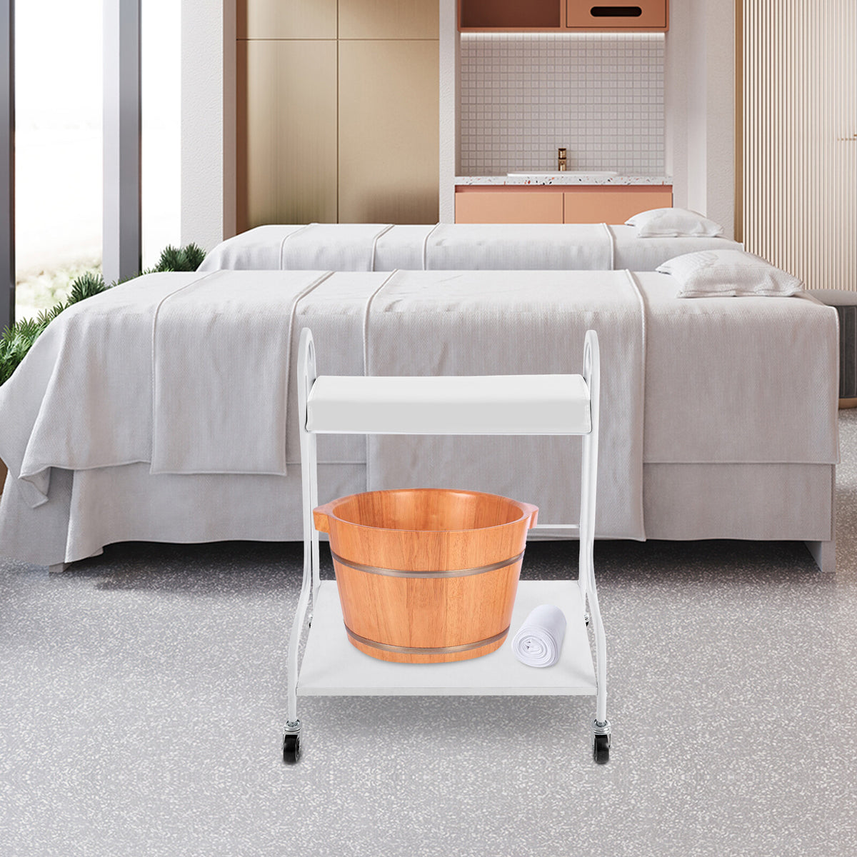 Portable Indoor Nail Foot Spa Trolley Cart with 4 Wheels & Handle
