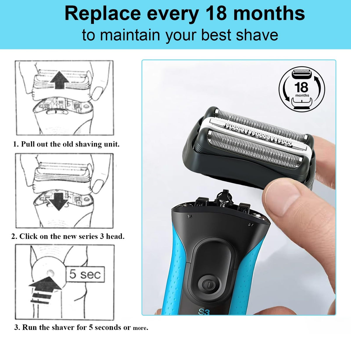 Replacement Shaver Head for Braun Series 3 Electric Razor - Foil & Cutter Kit