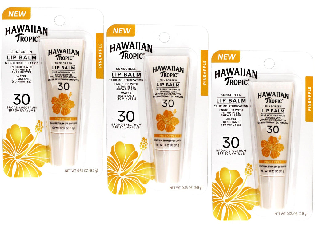 SPF 30 Lip Balm with Pineapple Flavor - 12Hr Moisturization, 3 Pack