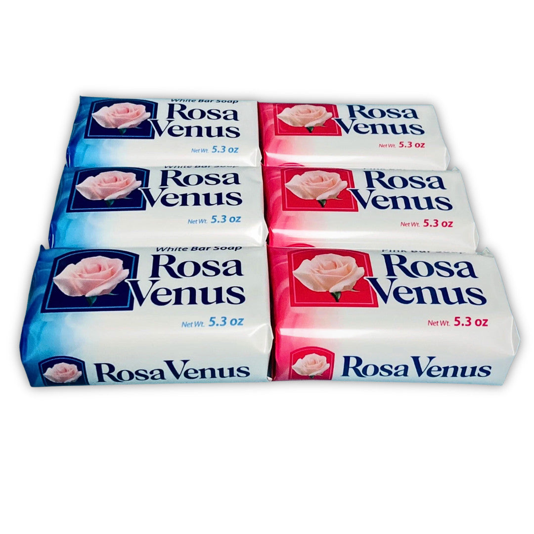 Rosa Venus White & Pink Bar Soap Set - 6 Bath Bars, 5.3 oz Each