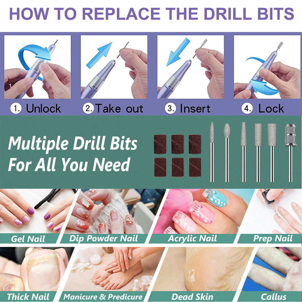 Rechargeable Electric Nail Drill Machine 45000 RPM for Manicure & Pedicure