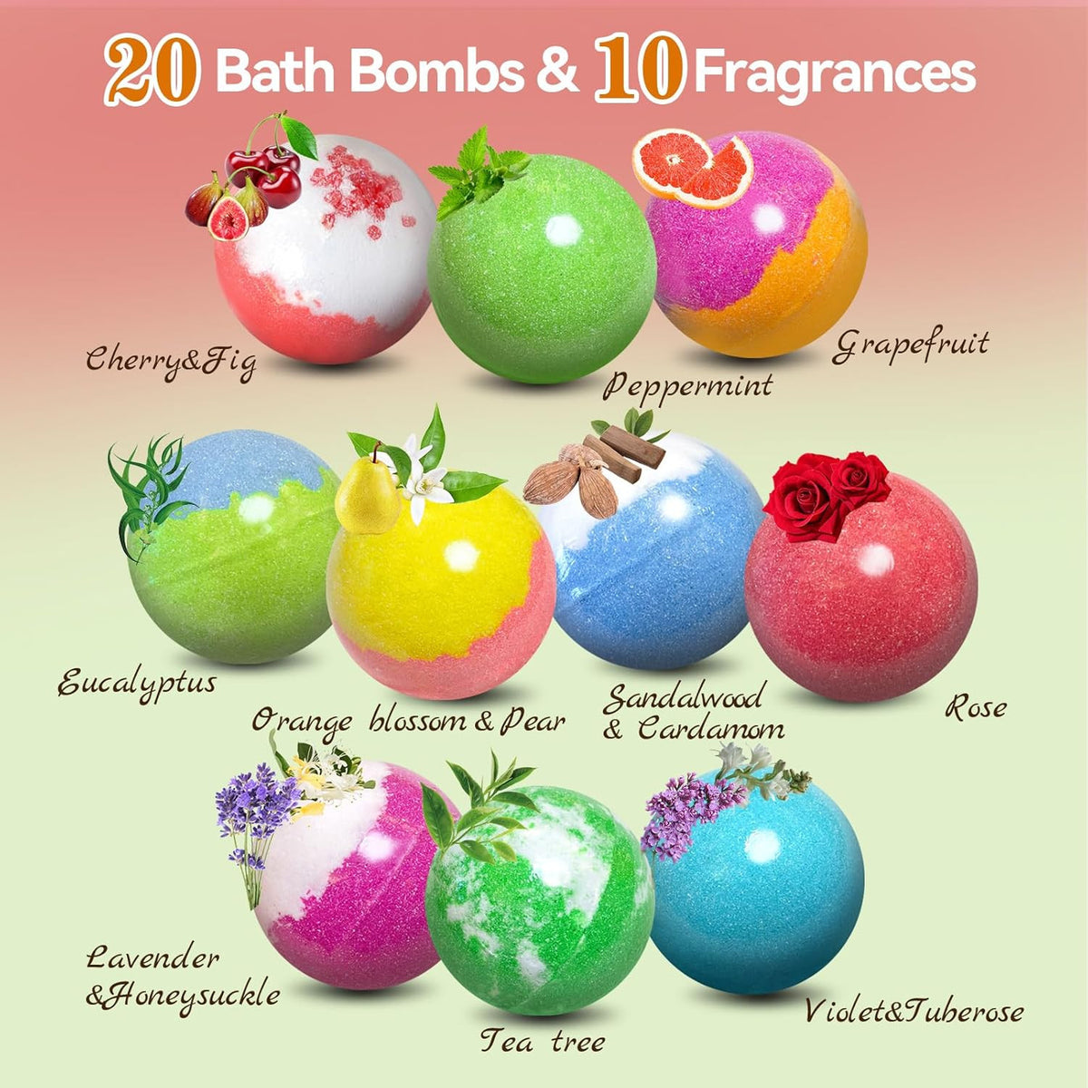 Organic Bath Bomb Gift Set for Relaxation - 20 Handmade Spa Bubble Bombs with Essential Oils