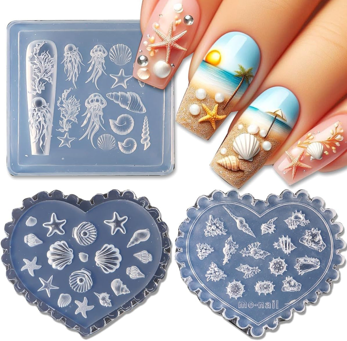 3D Starfish Silicone Nail Mold Set - Ocean-Themed Nail Art Tools, 3 Pieces