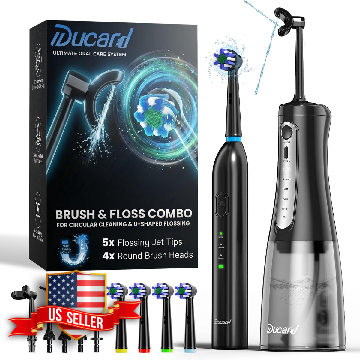 Water Flosser and Electric Toothbrush Combo Kit Black - 2-in-1 Oral Care Set