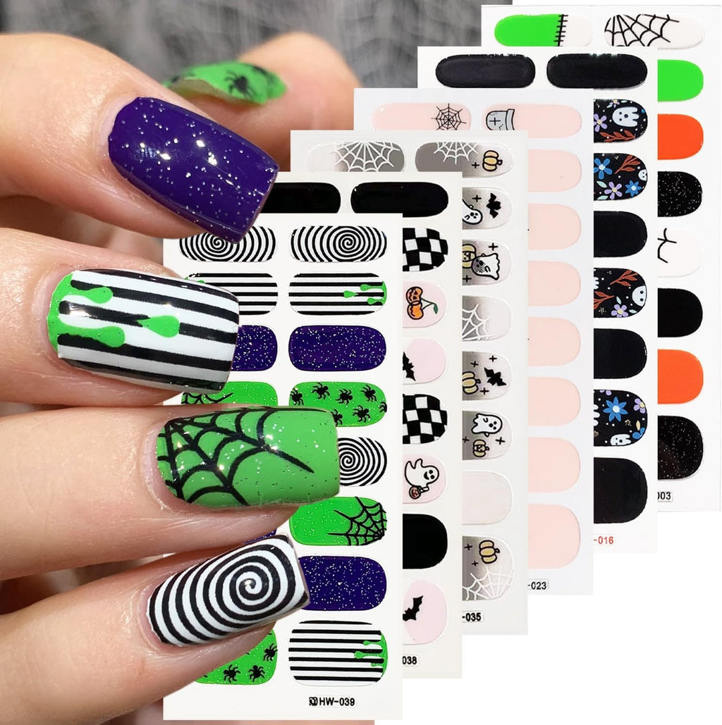Halloween Gel Nail Wraps Set - Spider Web Ghost Flower Nail Stickers