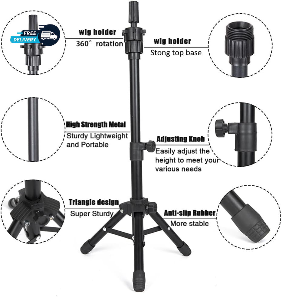 Adjustable Tripod Wig Stand Mannequin Head Holder for Hairdressing