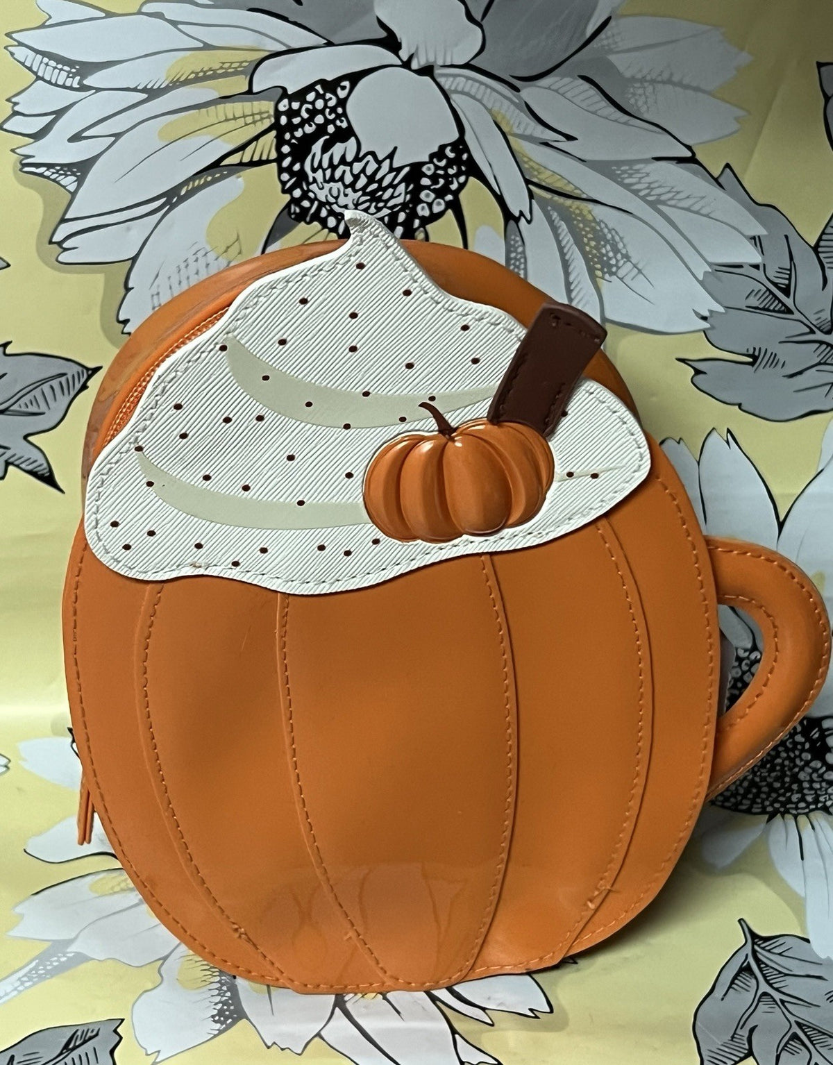 Autumn Pumpkin Latte Cosmetic Bag - Fall Orange Pouch for Travel & Makeup