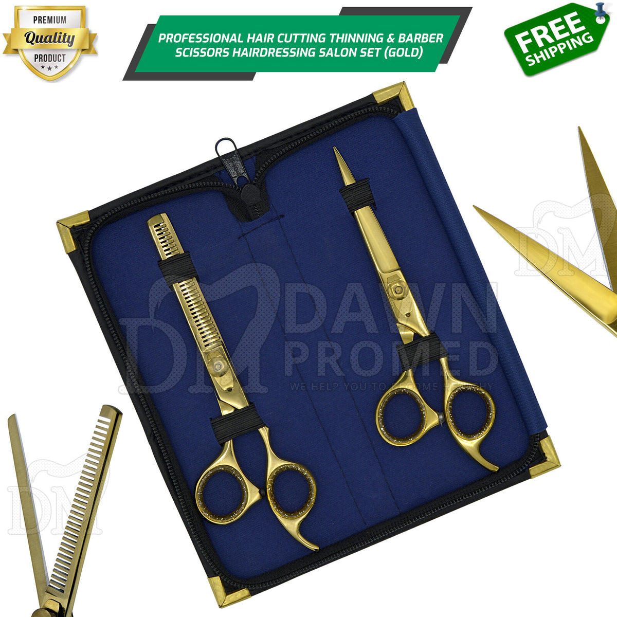 Professional 6.5 Inch Gold Hair Cutting Thinning Scissors Set for Barbers & Stylists