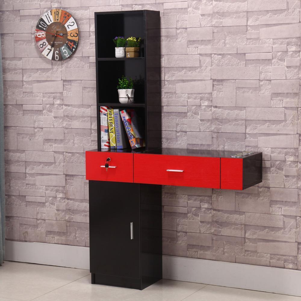 Wall Mount Hair Styling Station Salon Cabinet with Lockable Drawers