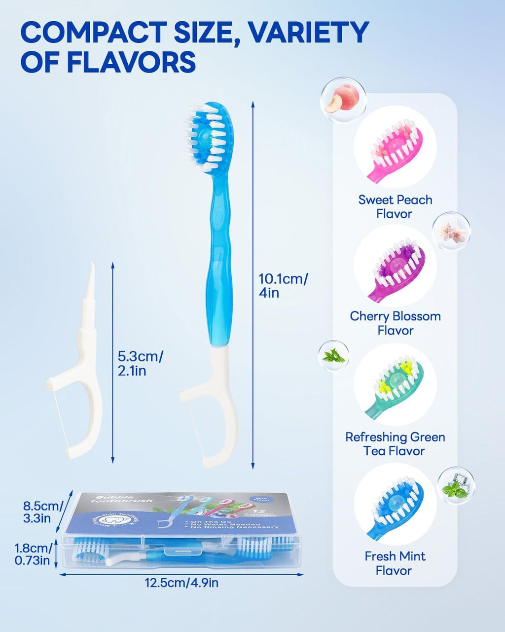 Mini Disposable Travel Toothbrush Set with 5-in-1 Oral Care Includes Floss & Beads
