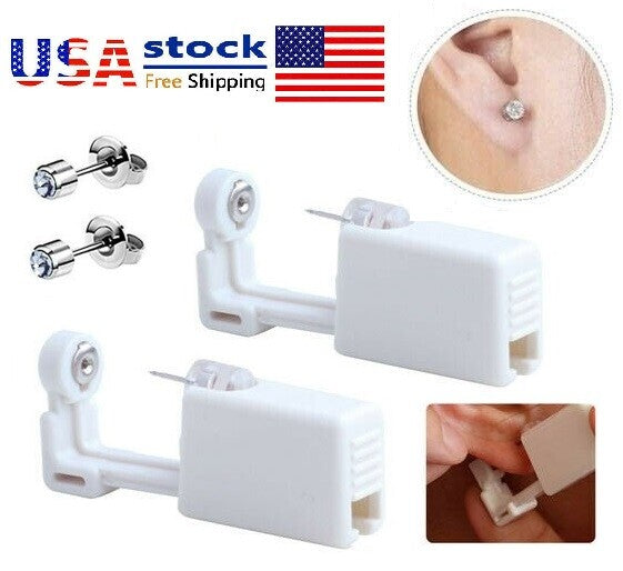 Disposable Nose Piercing Kit - Silver Ear Stud Gun, Safe One-Time Use