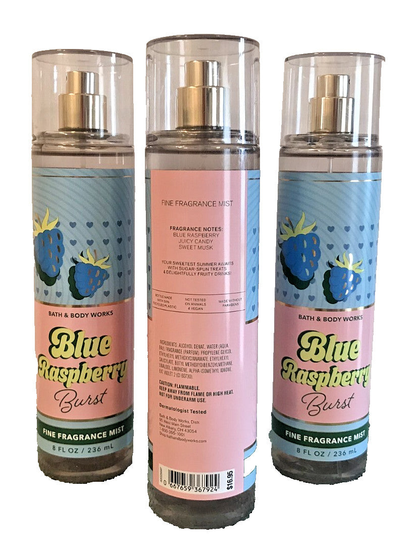 Blue Raspberry Burst Body Mist - 8 OZ Fragrance Spray Pack of 3