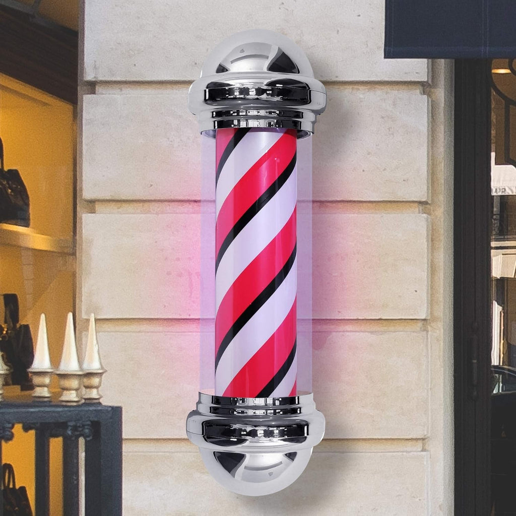 Rotating LED Barber Pole Sign with Metal Frame for Hair Salons - Multiple Colors