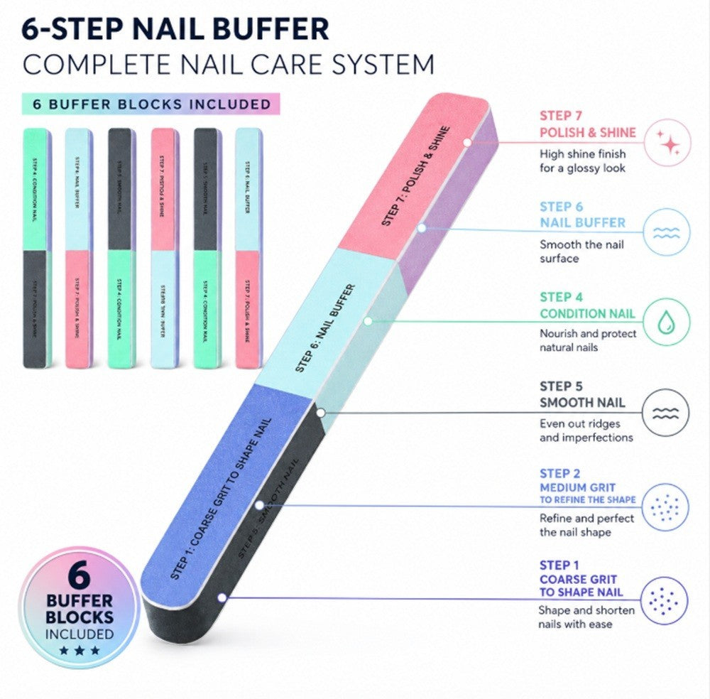 7-in-1 Nail File Buffer Set for Manicure Pedicure - 6 Pack
