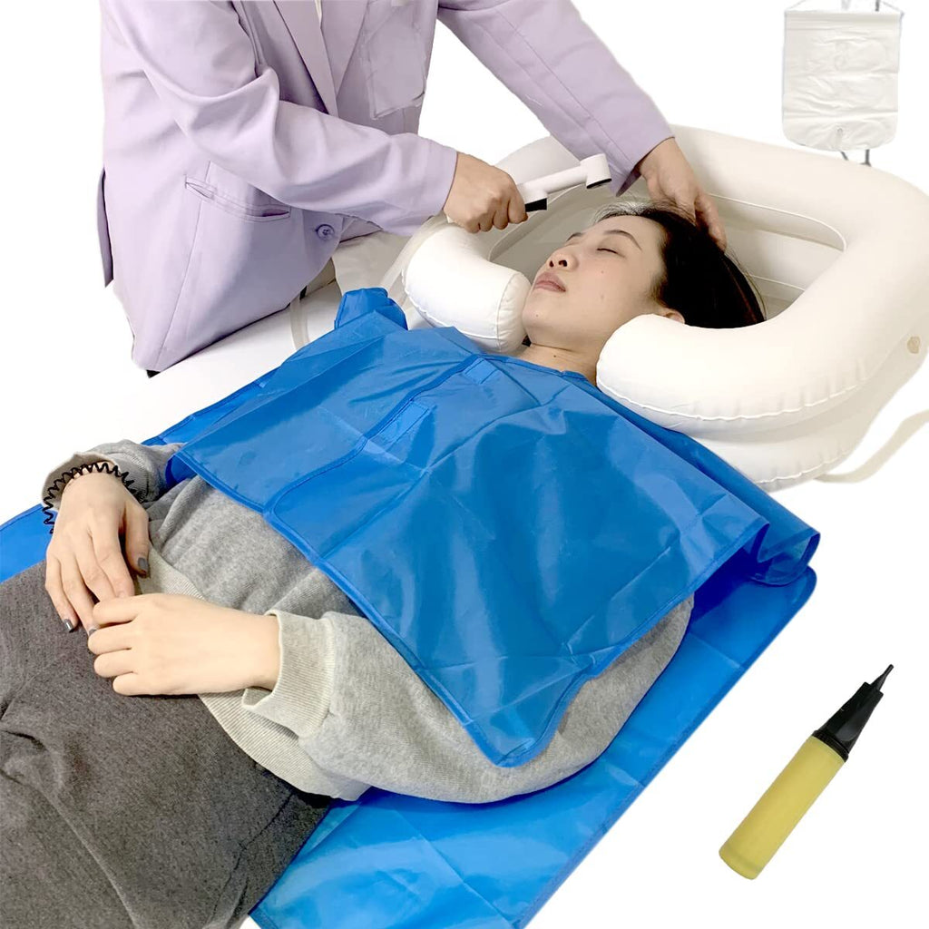 Inflatable Bedside Shampoo Basin with Shower System for Bedridden & Elderly Care