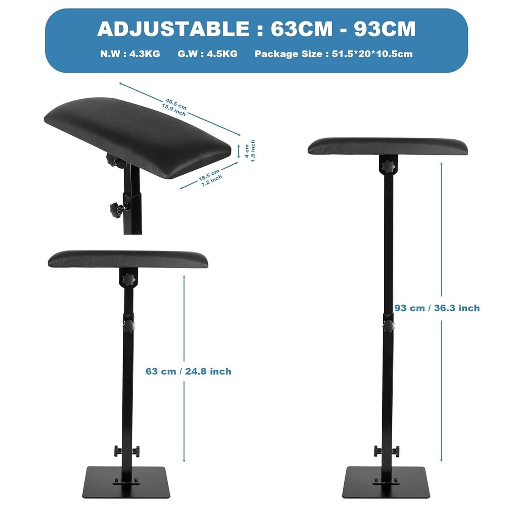 Adjustable Leather Arm Rest Tattoo Stand – Foldable, Stainless Steel Frame