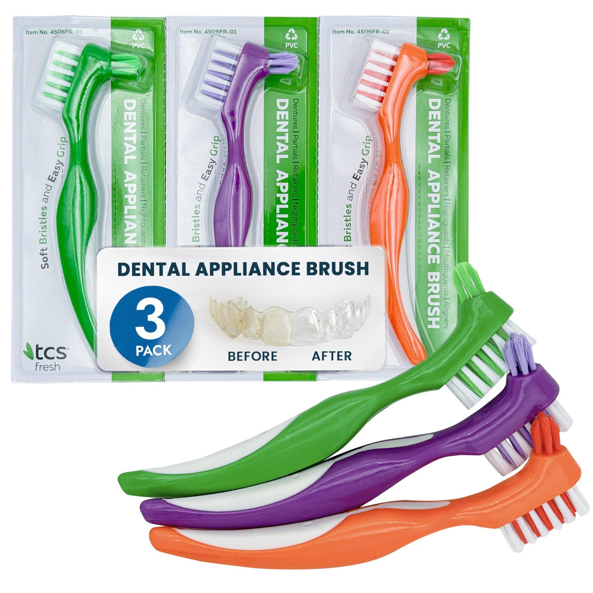Dental Appliance Brush 3 Pack - Soft Bristle Denture & Retainer Cleaner