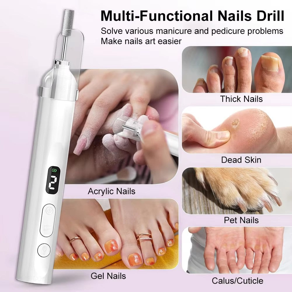 Electric Nail Drill Kit for Thick Toenails with UV Lamp & 6 Grinding Heads