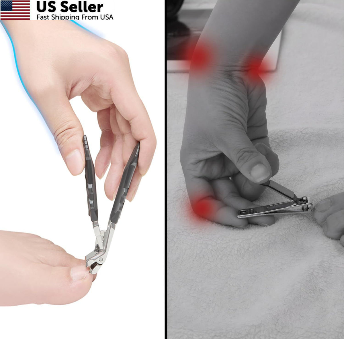 Long Handle Curved Nail Clippers for Seniors - Extra Large, Non-Slip Grip