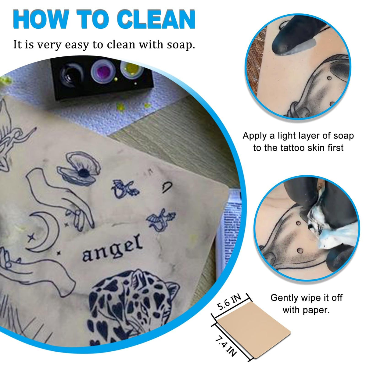 3mm Tattoo Practice Kit with 13Pcs Fake Skin & Transfer Paper