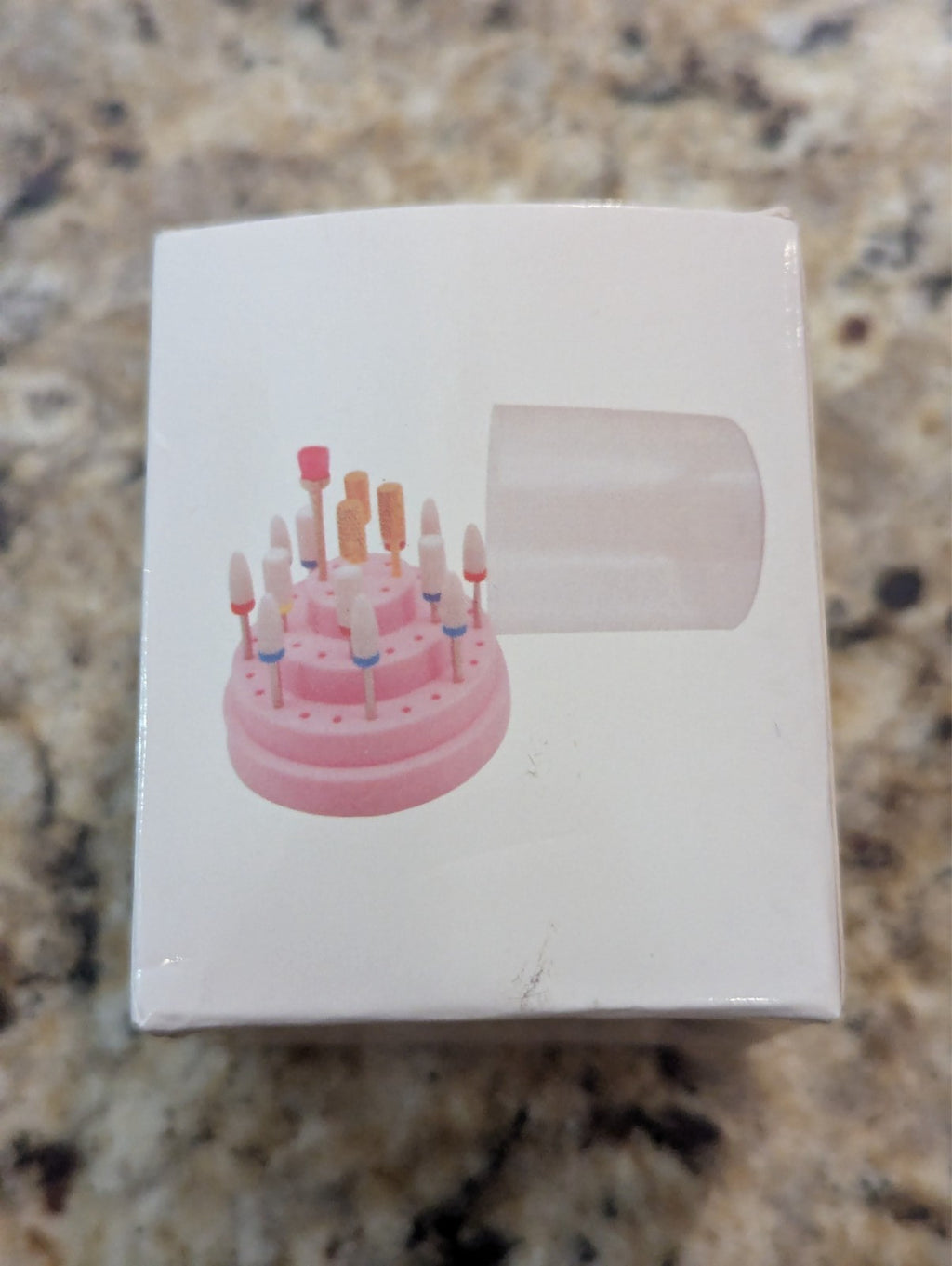 48 Hole Acrylic Nail Drill Bit Holder Cake with Clear Cover & Pink