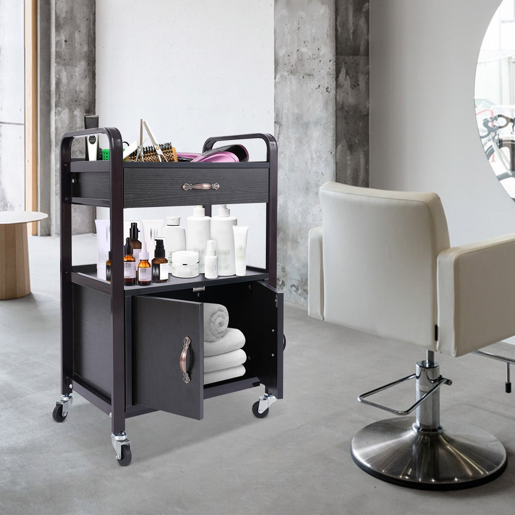 Salon Trolley Cart Rolling Station with Drawer & Cabinet for Beauty & Barber Use