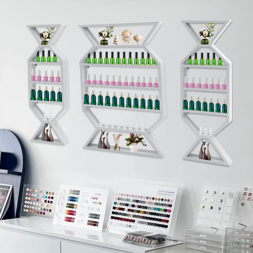 Wall Mount Nail Polish Display Rack Set 3 Pieces White Makeup Organizer Shelf