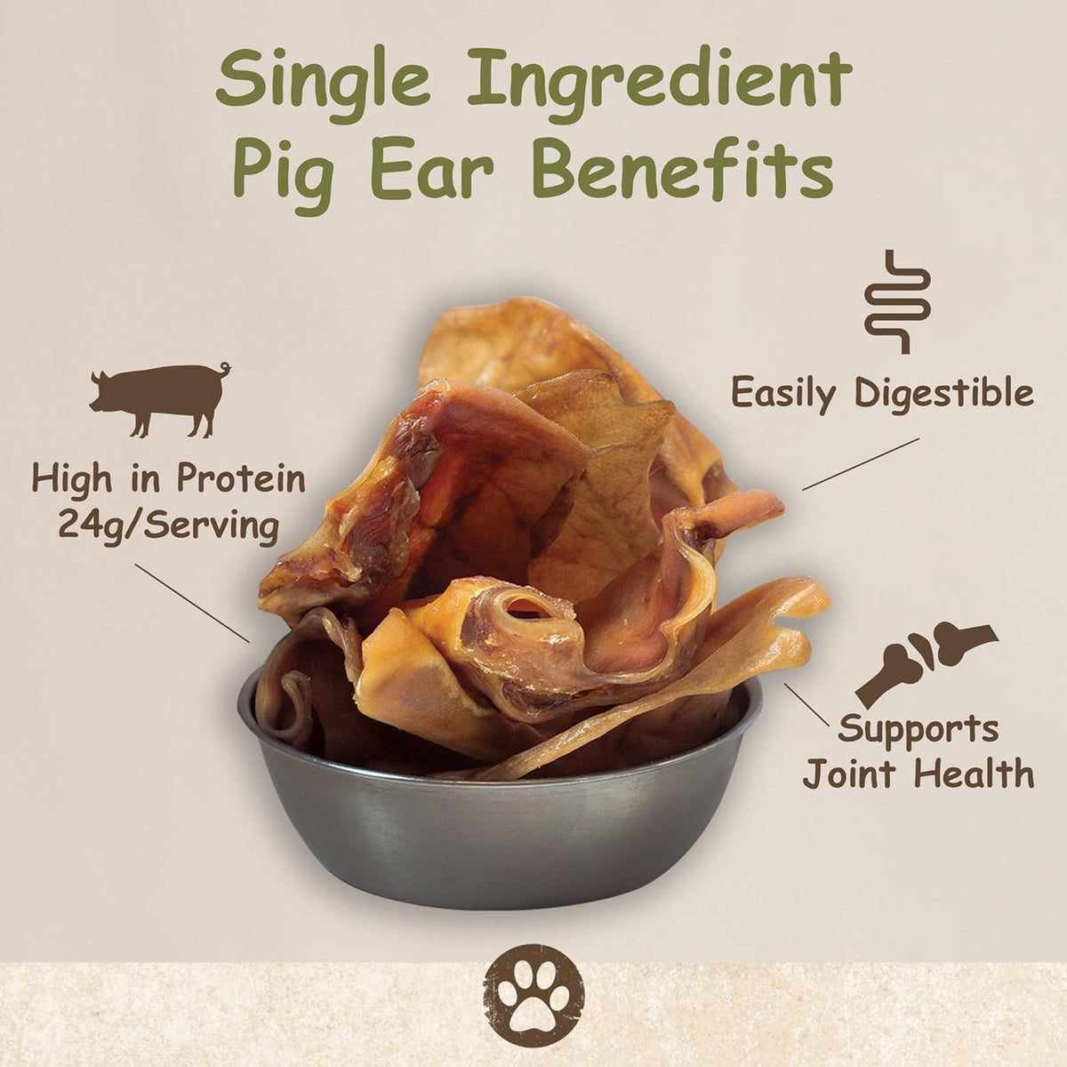 Pig Ear Dog Treats - Natural Thick Chews for Small to Large Dogs, 1LB