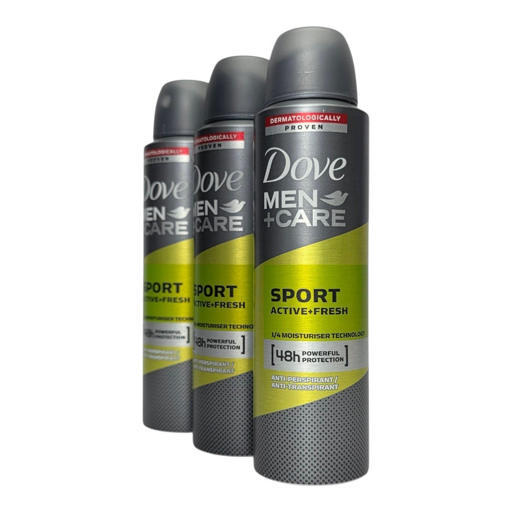 Dove Men Care Sport Active Fresh Anti-Perspirant Deodorant Spray 150ml 3 Pack