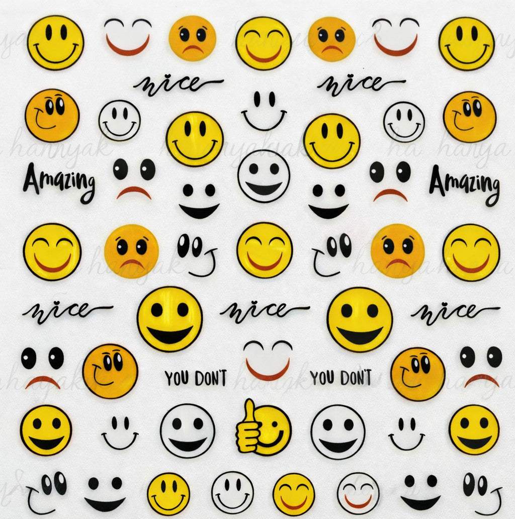 Emoji Smile Face Nail Decals - 100 Peel & Stick Sticker Set for Nails