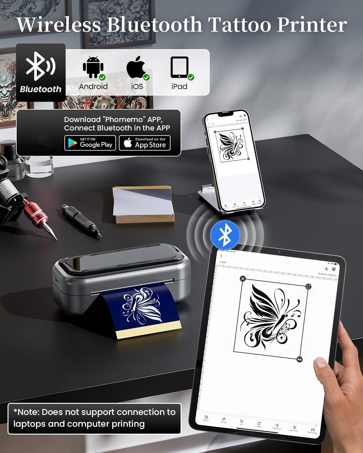 Bluetooth Tattoo Stencil Printer TP31 with 30 Sheets Transfer Paper