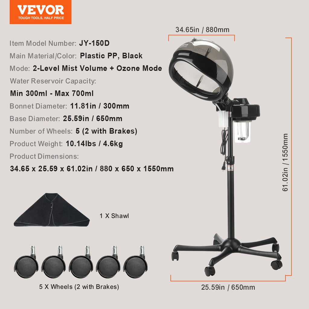 Professional Hair Steamer with Ionic & Steam Modes, 11.81-Inch Hood, 700ml Capacity