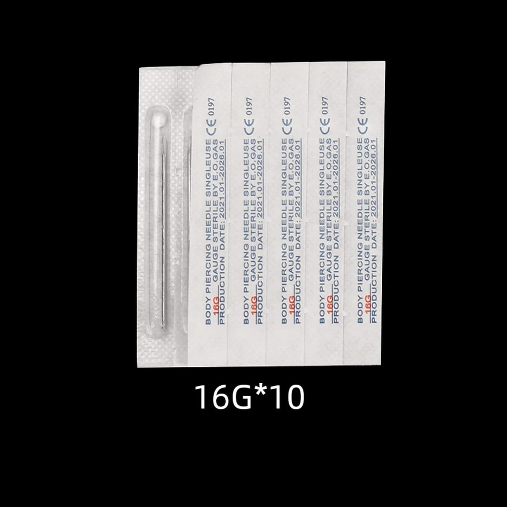16G Stainless Steel Disposable Piercing Needles, 10pcs – Sterile Body Jewelry Needles