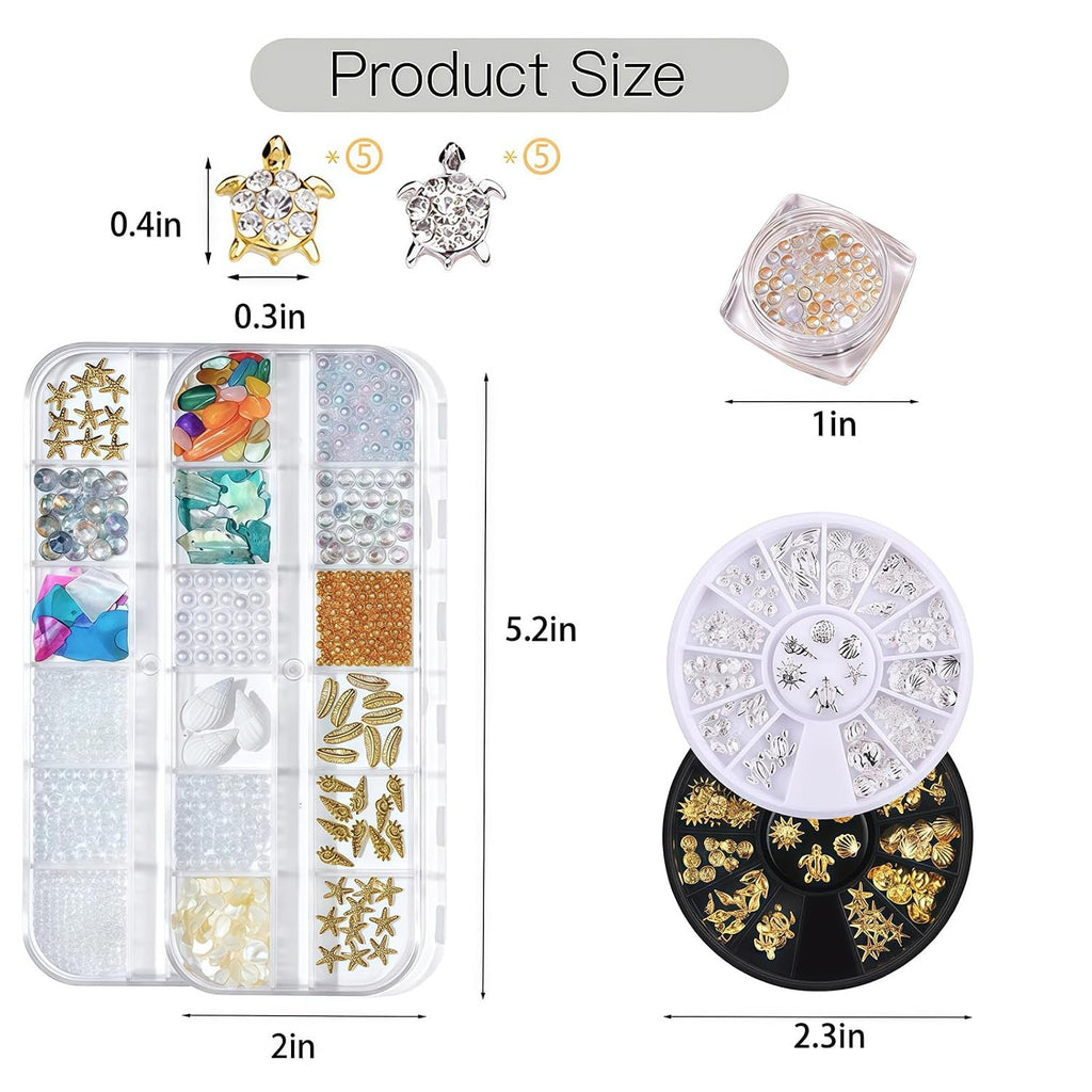Summer Nail Art Rhinestones Set with Ocean Theme Charms - 6 Boxes