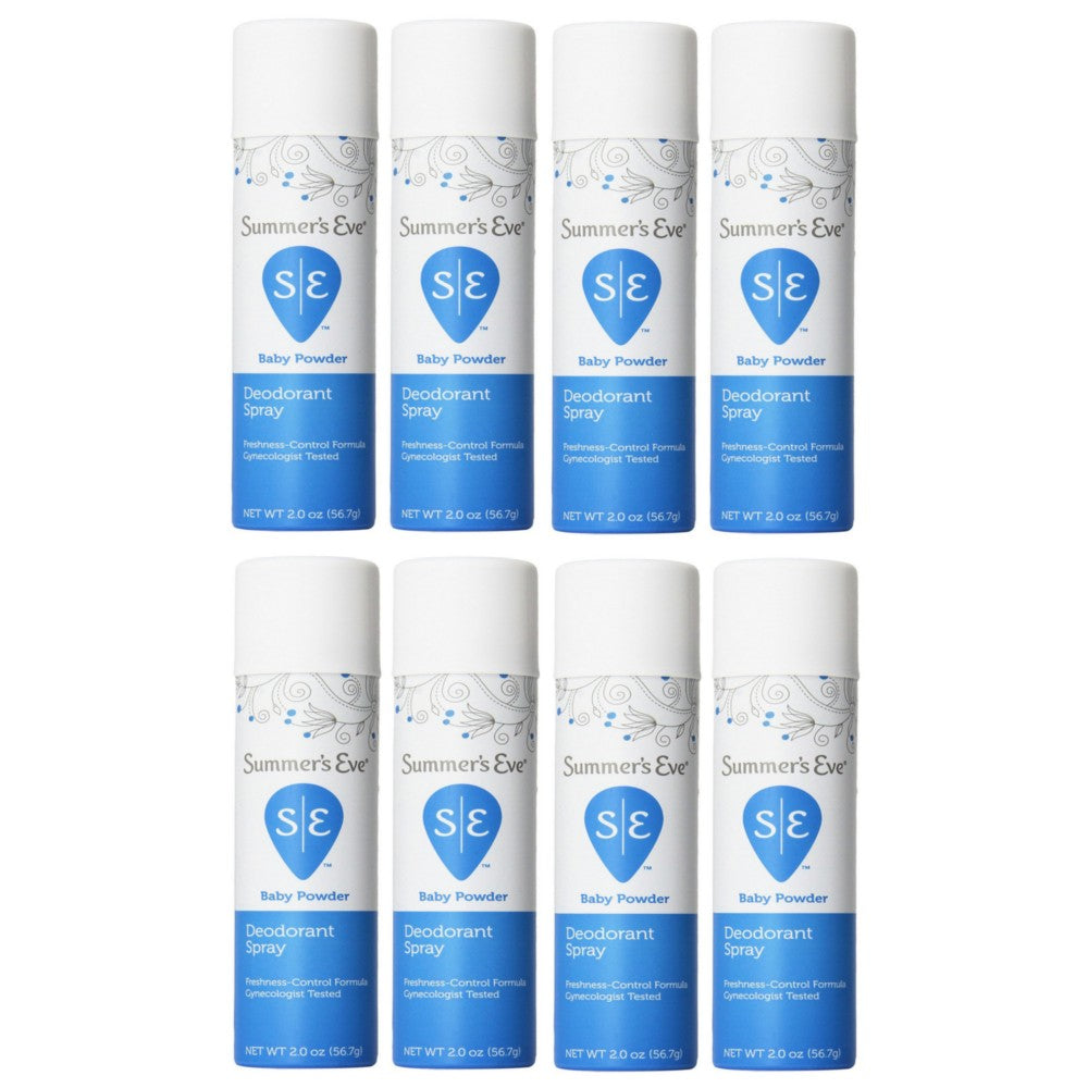 Feminine Deodorant Spray with Vitamin E - Baby Powder Scent, 8-Pack