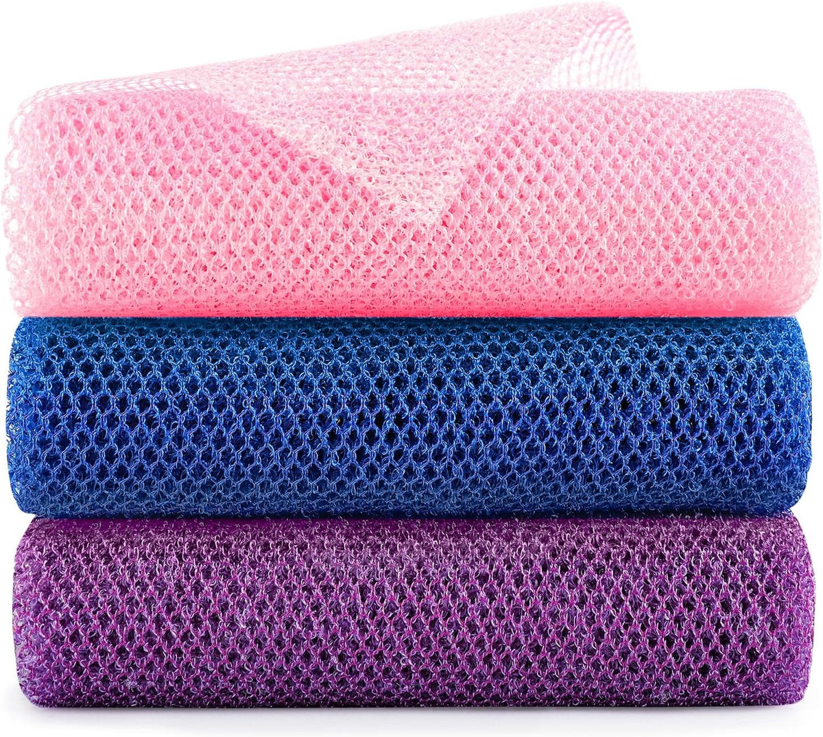 Extra-Long African Net Sponge 3-Pack, Exfoliating Back Scrubbers for Shower