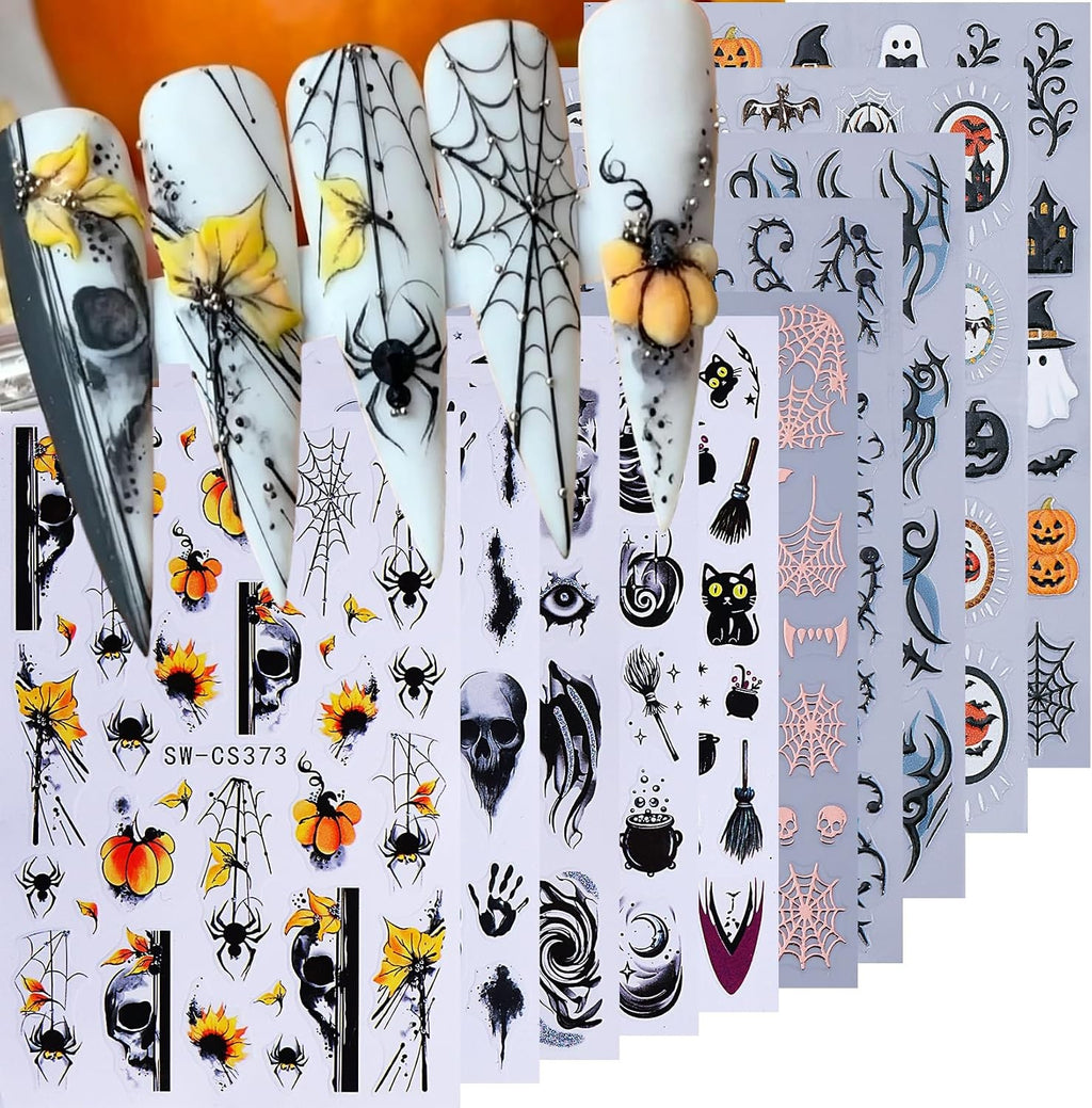 Gothic Halloween Nail Art Stickers 10 Sheets Self-Adhesive Spooky Decals
