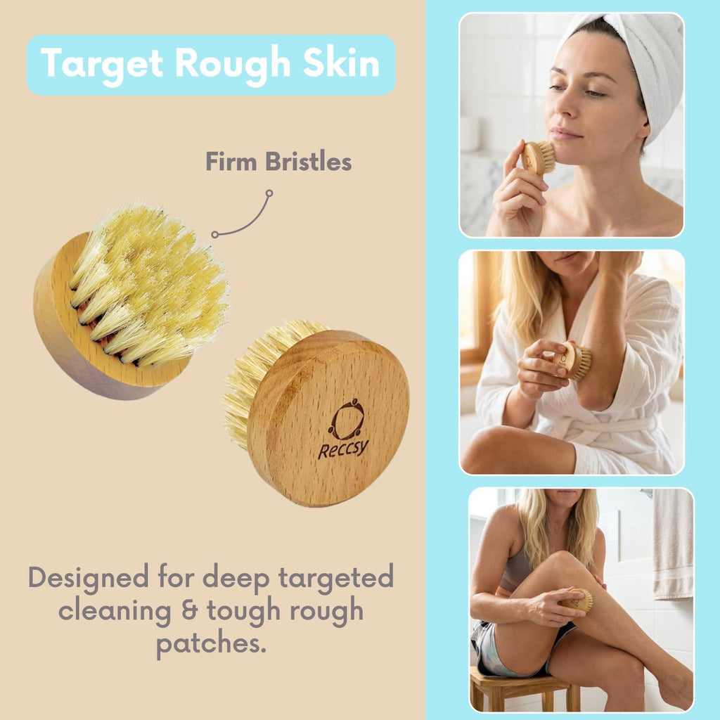 Lymphatic Drainage Body and Face Brush Set with Wooden Gua Sha - 4 Pieces