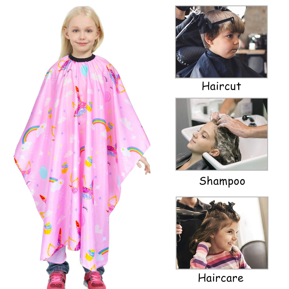 Kids Waterproof Haircut Cape with Unicorn Dino Print – Adjustable & Reusable