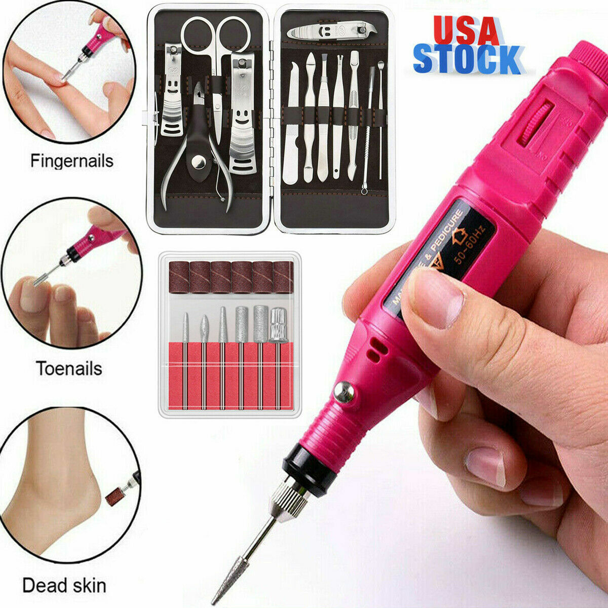 Electric Nail Drill Manicure Pedicure Kit with 12-Piece Tools & 6 Diamond Bits