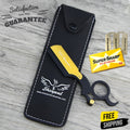 Professional Straight Razor Shaving Kit with 10 Blades & Leather Pouch